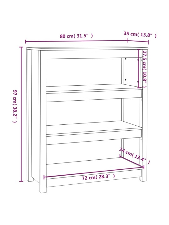 Kirjahylly 80x35x97 cm täysi mänty