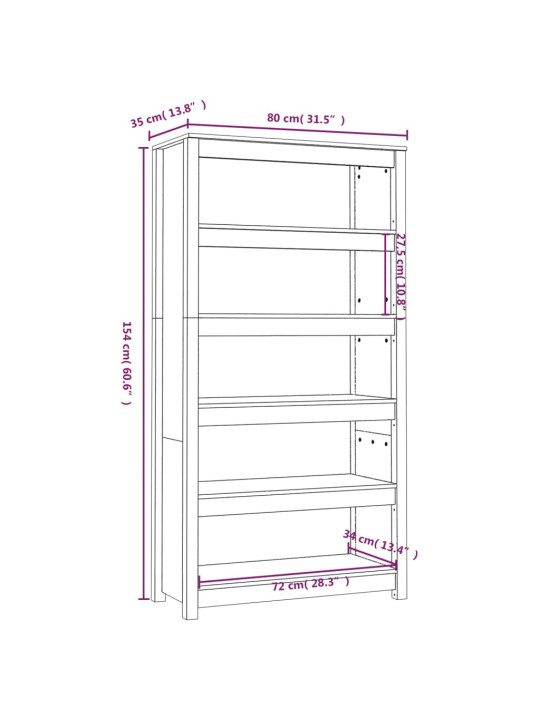 Kirjahylly valkoinen 80x35x154 cm täysi mänty
