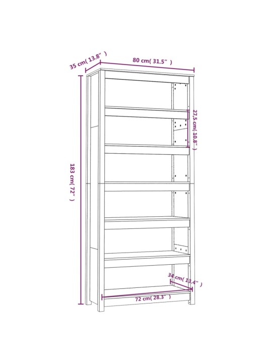 Kirjahylly 80x35x183 cm täysi mänty