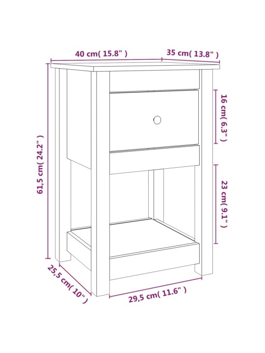 Yöpöydät 2 kpl harmaa 40x35x61,5 cm täysi mänty