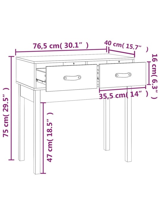 Konsolipöytä 76,5x40x75 cm täysi mänty