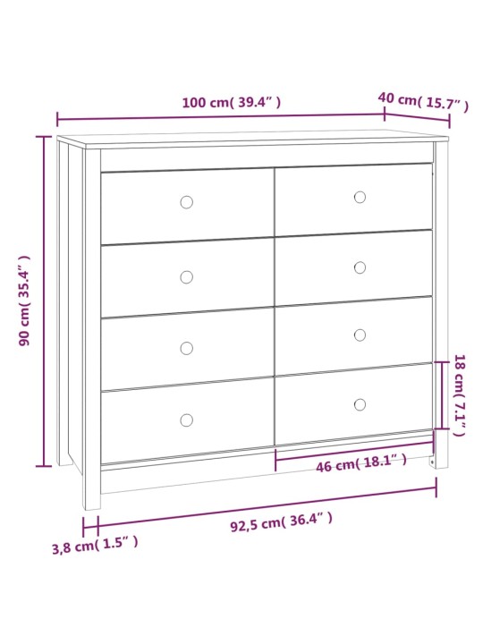 Senkki musta 100x40x90 cm täysi mänty