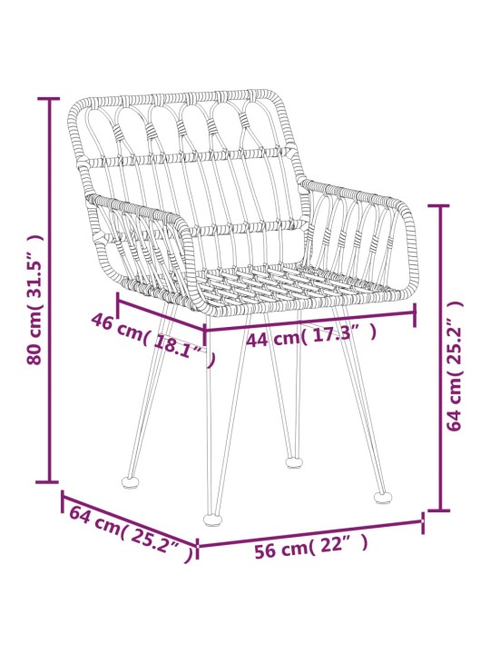 Puutarhatuolit käsinojilla 2 kpl musta 56x64x80 cm PE rottinki