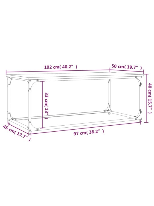 Sohvapöytä ruskea tammi 102x50x40 cm tekninen puu ja rauta