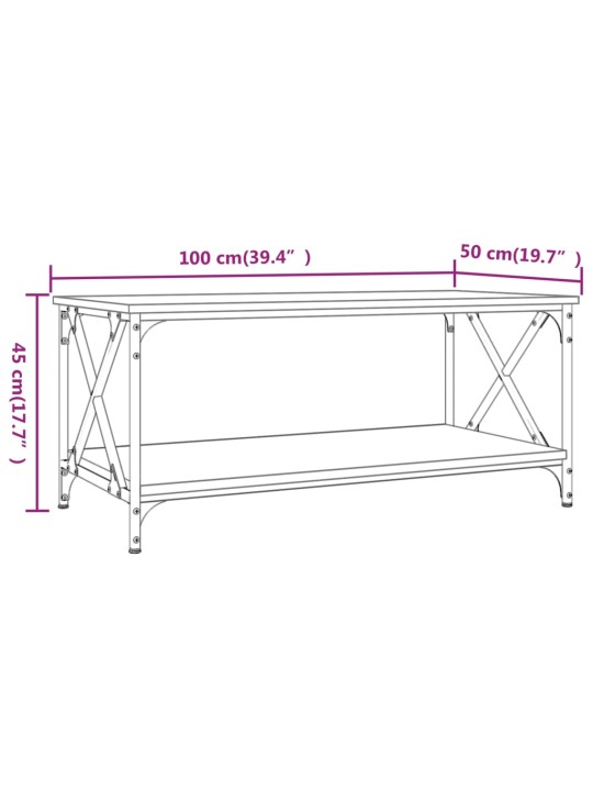 Sohvapöytä musta 100x50x45 cm tekninen puu ja rauta