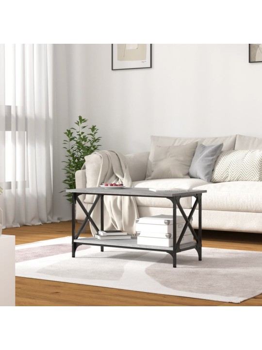 Sohvapöytä harmaa sonoma 80x45x45 cm tekninen puu ja rauta