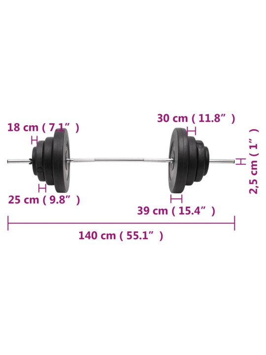 Painonnostotanko levypainoilla 60 kg