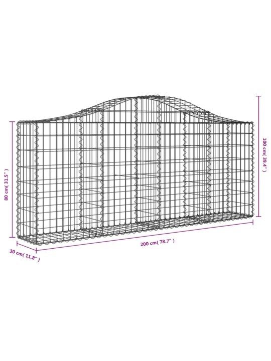 Kaarevat kivikorit 6 kpl 200x30x80/100 cm galvanoitu rauta