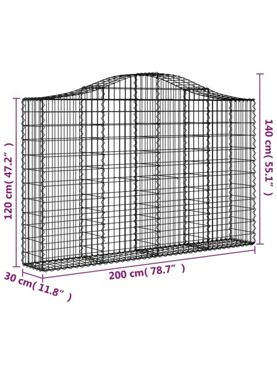 Kaarevat kivikorit 7 kpl 200x30x120/140 cm galvanoitu rauta