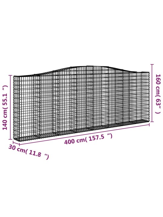 Kaarevat kivikorit 5 kpl 400x30x140/160 cm galvanoitu rauta