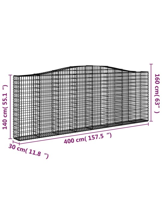 Kaarevat kivikorit 15 kpl 400x30x140/160 cm galvanoitu rauta