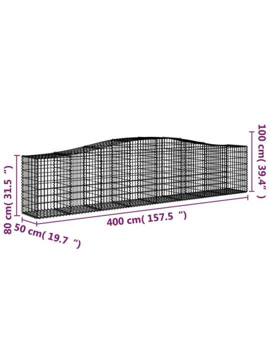 Kaarevat kivikorit 4 kpl 400x50x80/100 cm galvanoitu rauta