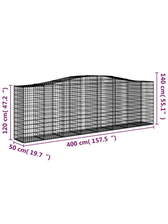 Kaarevat kivikorit 2 kpl 400x50x120/140 cm galvanoitu rauta