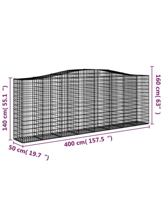 Kaarevat kivikorit 5 kpl 400x50x140/160 cm galvanoitu rauta