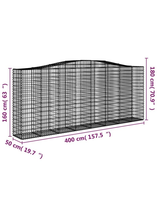 Kaarevat kivikorit 7 kpl 400x50x160/180 cm galvanoitu rauta