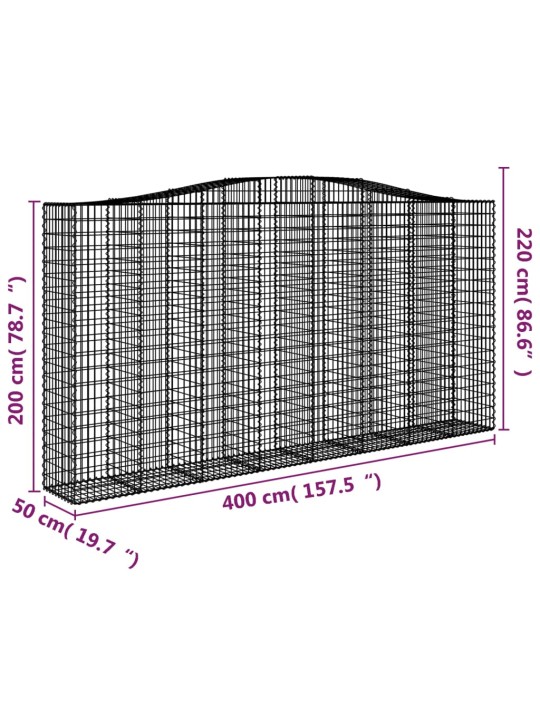 Kaarevat kivikorit 2 kpl 400x50x200/220 cm galvanoitu rauta