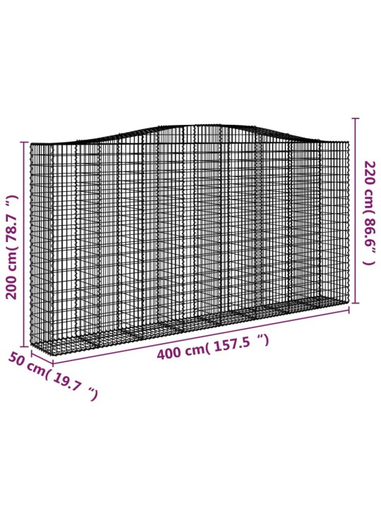 Kaarevat kivikorit 3 kpl 400x50x200/220 cm galvanoitu rauta