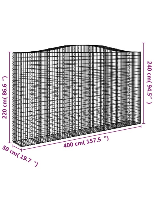 Kaarevat kivikorit 3 kpl 400x50x220/240 cm galvanoitu rauta