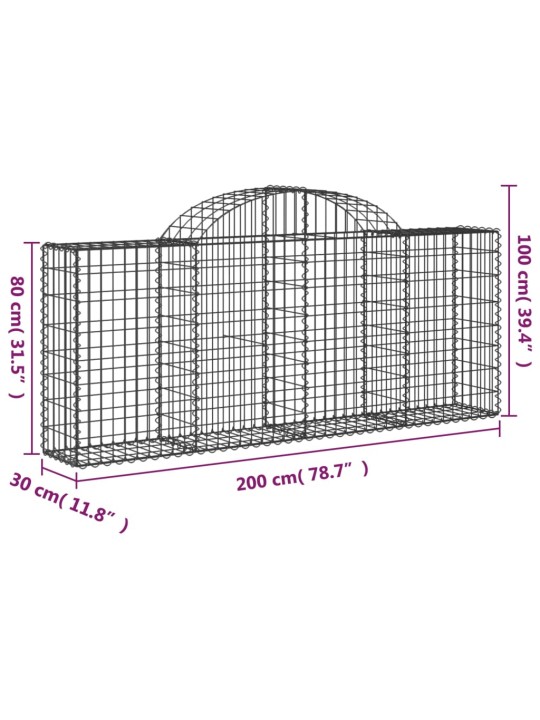 Kaarevat kivikorit 2 kpl 200x30x80/100 cm galvanoitu rauta