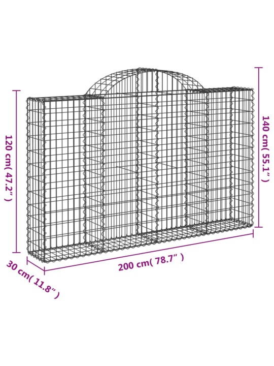 Kaarevat kivikorit 7 kpl 200x30x120/140 cm galvanoitu rauta