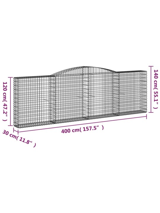 Kaarevat kivikorit 2 kpl 400x30x120/140 cm galvanoitu rauta