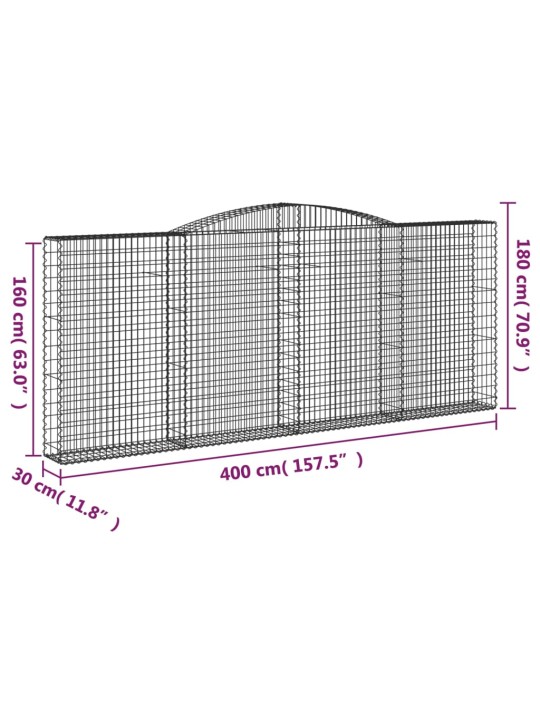 Kaarevat kivikorit 2 kpl 400x30x160/180 cm galvanoitu rauta