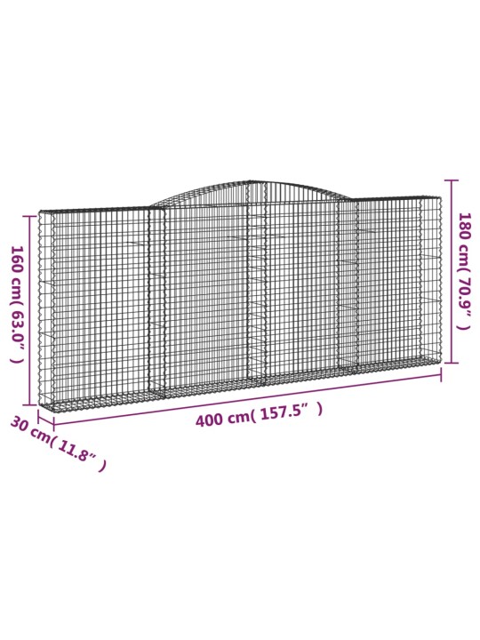 Kaarevat kivikorit 3 kpl 400x30x160/180 cm galvanoitu rauta