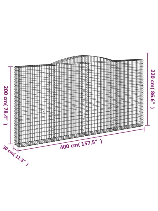 Kaarevat kivikorit 4 kpl 400x30x200/220 cm galvanoitu rauta