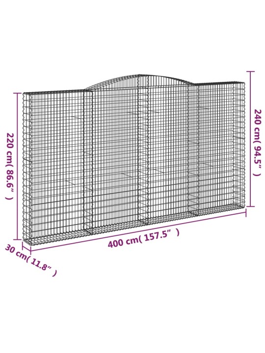 Kaarevat kivikorit 2 kpl 400x30x220/240 cm galvanoitu rauta