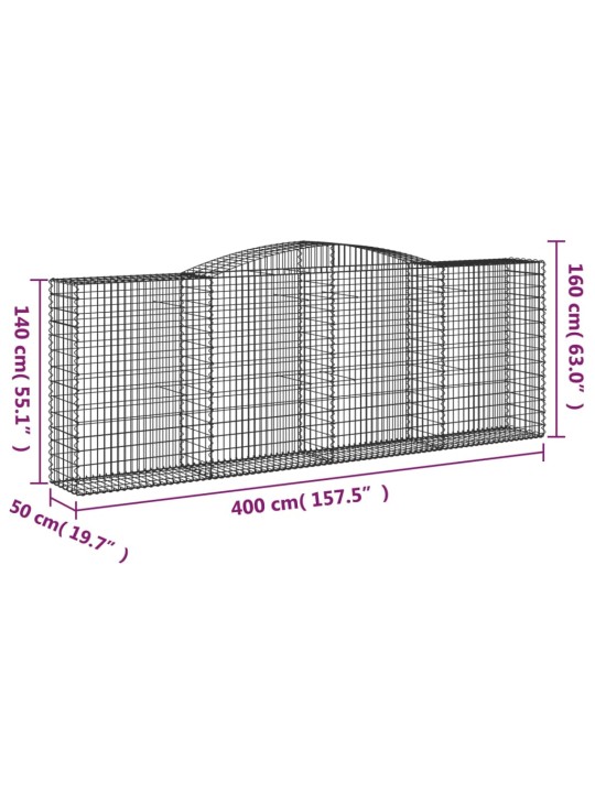 Kaarevat kivikorit 4 kpl 400x50x140/160 cm galvanoitu rauta