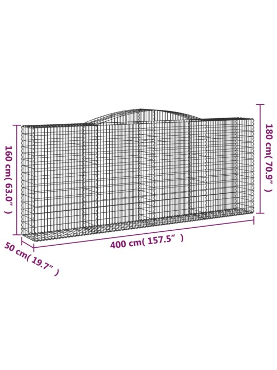 Kaarevat kivikorit 2 kpl 400x50x160/180 cm galvanoitu rauta