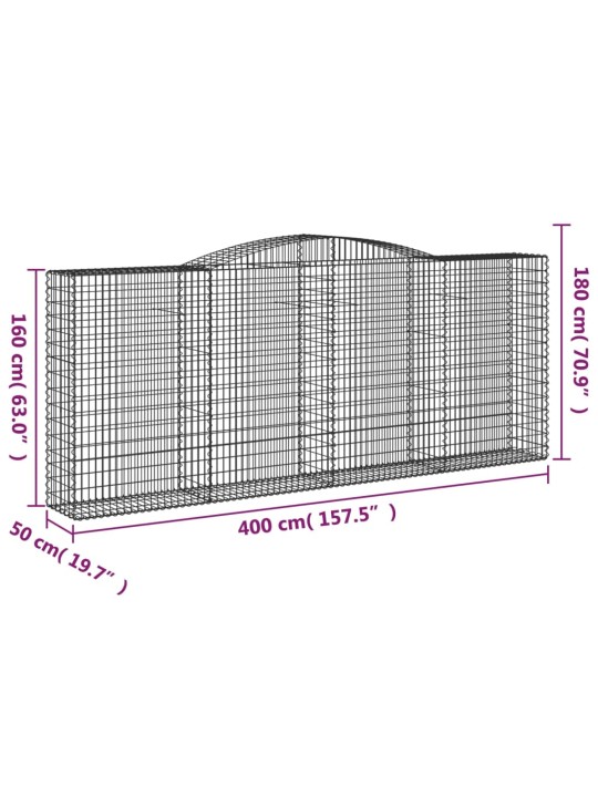 Kaarevat kivikorit 3 kpl 400x50x160/180 cm galvanoitu rauta