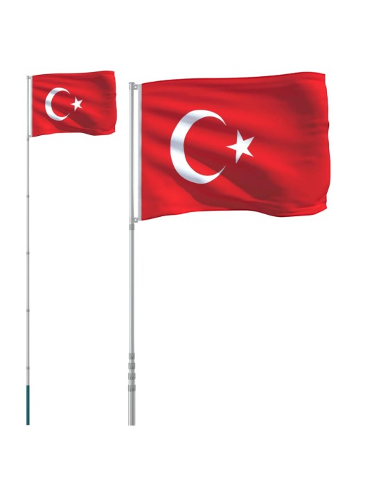 Turkin lippu ja lipputanko 5,55 m alumiini