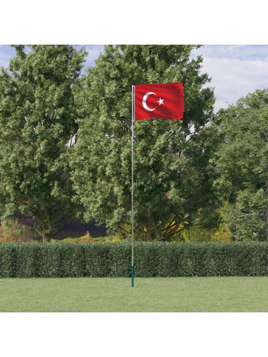 Turkin lippu ja lipputanko 5,55 m alumiini