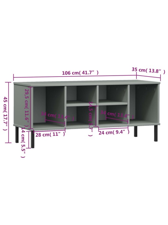 Kenkäteline metallijaloilla harmaa 106x35x45 cm täyspuu OSLO