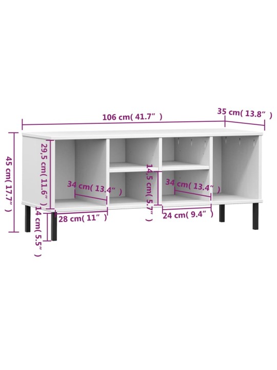 Kenkäteline metallijaloilla valkoinen 106x35x45 cm täyspuu OSLO