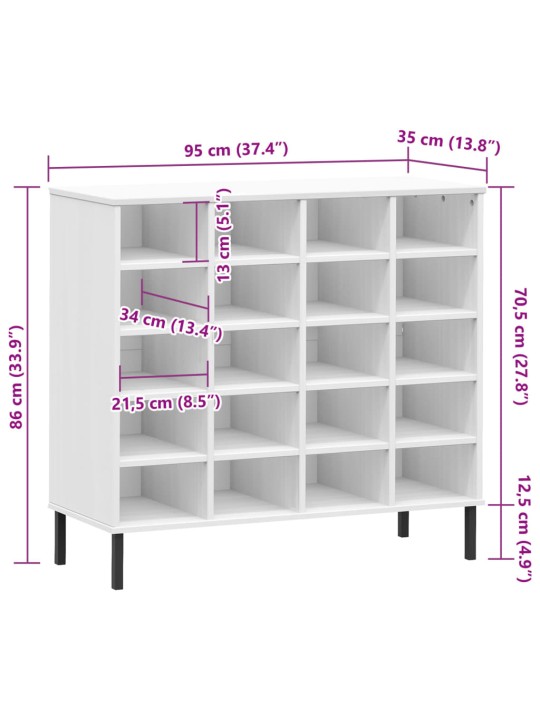 Kenkäteline metallijaloilla valkoinen 95x35x86 cm täyspuu OSLO