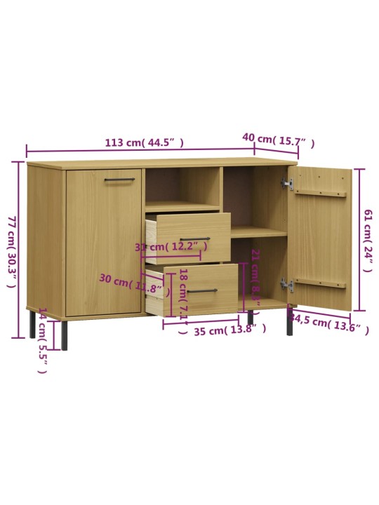 Senkki metallijaloilla ruskea 113x40x77 cm täyspuu OSLO