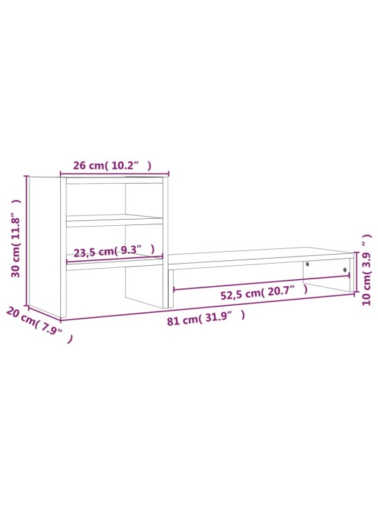 Näyttökoroke harmaa 81x20x30 cm täysi mänty