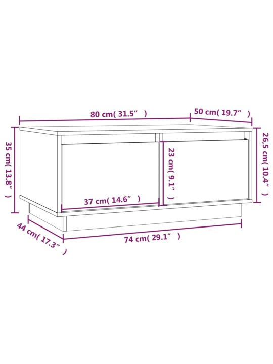 Sohvapöytä harmaa 00x50x35 cm täysi mänty