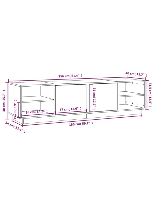 TV-taso valkoinen 156x40x40 cm täysi mänty