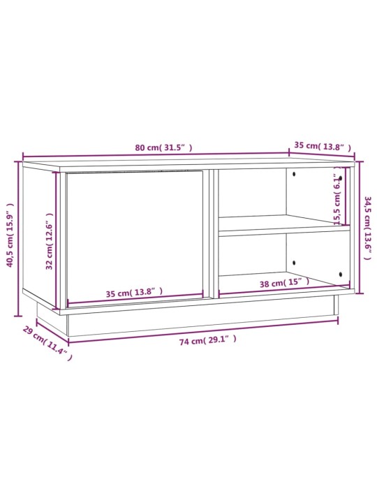 TV-taso harmaa 80x35x40,5 cm täysi mänty