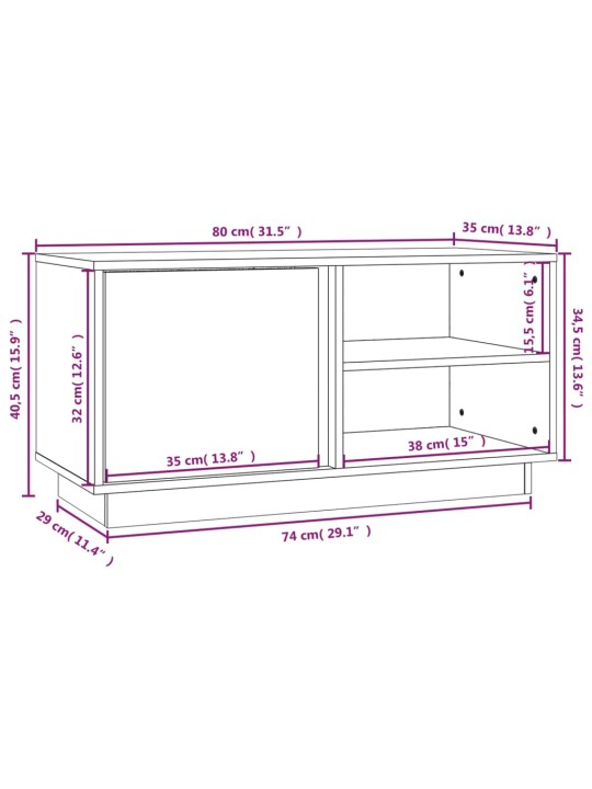 TV-taso hunajanruskea 80x35x40,5 cm täysi mänty