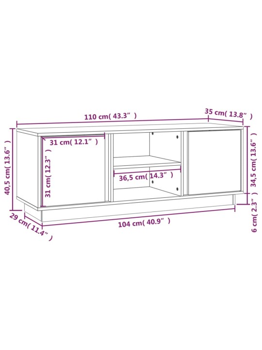 TV-taso hunajanruskea 110x35x40,5 cm täysi mänty