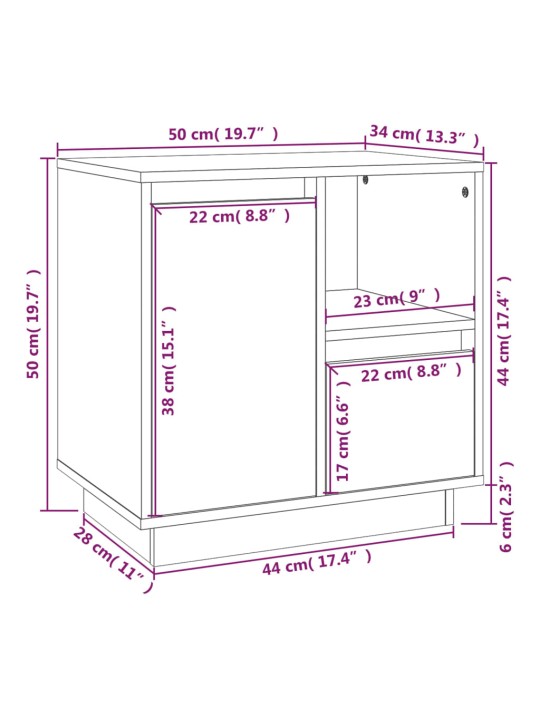 Yöpöydät 2 kpl harmaa 50x34x50 cm täysi mänty