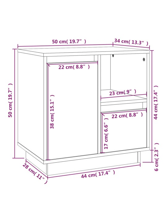 Yöpöydät 2 kpl musta 50x34x50 cm täysi mänty