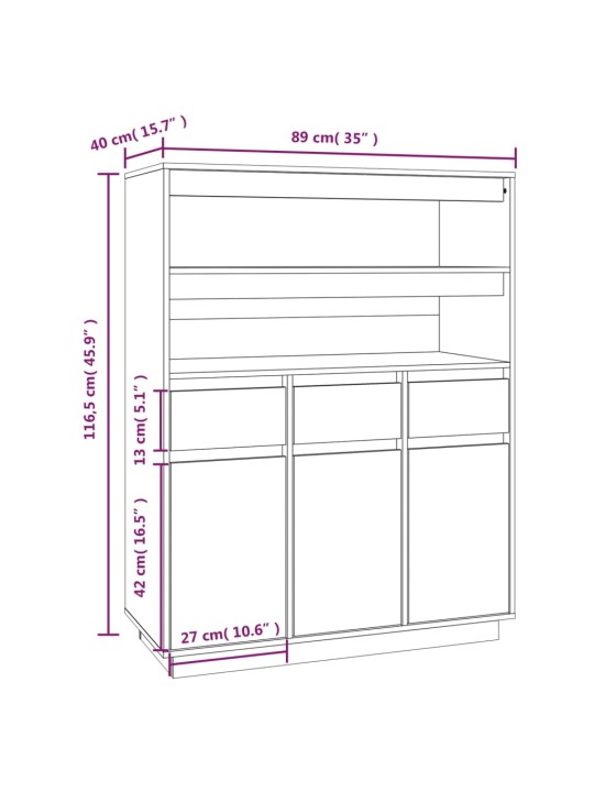 Kaappi hunajanruskea 89x40x116,5 cm täysi mänty