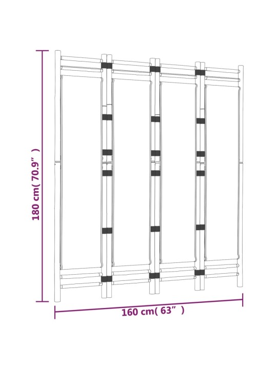 Kokoontaitettava tilanjakaja 4 paneelia 160 cm bambu ja kangas