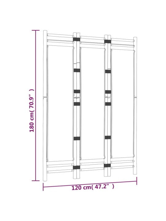 Kokoontaitettava tilanjakaja 3 paneelia 120 cm bambu ja kangas