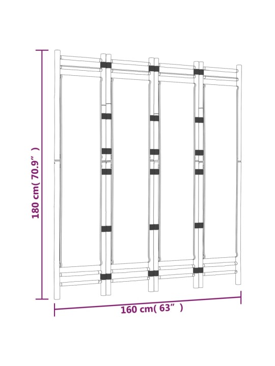 Kokoontaitettava tilanjakaja 4 paneelia 160 cm bambu ja kangas